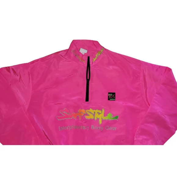Surf Style Vintage 90s Neon Pink Windbreaker Pullover Spellout One Size Fits All - Picture 6 of 12